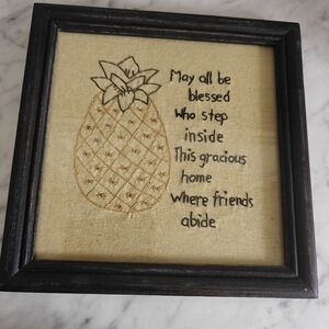 New Pineapple Stitched Picture Where Friends Abide Sampler Primitives by Kathy